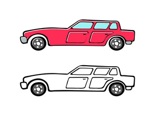 Coloring page outline of cartoon red retro car. Coloring book for kids. Vector illustration