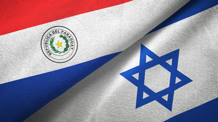Paraguay and Israel two flags textile cloth, fabric texture