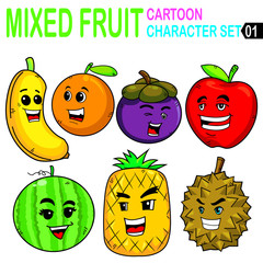 set of fruits cartoon character