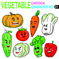 set of vegetables cartoon character