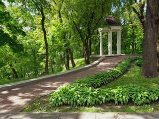 GOMEL, BELARUS - MAY 15, 2019: City Park. Rumyantsev Palace Complex.