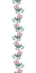 Obraz premium Floral border pattern with protea flower. Seamless background for fabric design.