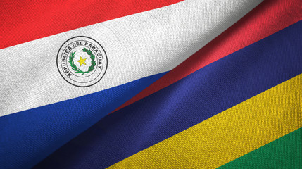 Paraguay and Mauritius two flags textile cloth, fabric texture