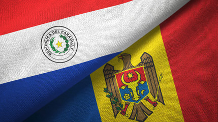 Paraguay and Moldova two flags textile cloth, fabric texture
