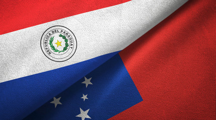Paraguay and Samoa two flags textile cloth, fabric texture
