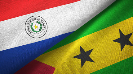 Fototapeta premium Paraguay and Sao Tome and Principe two flags textile cloth, fabric texture