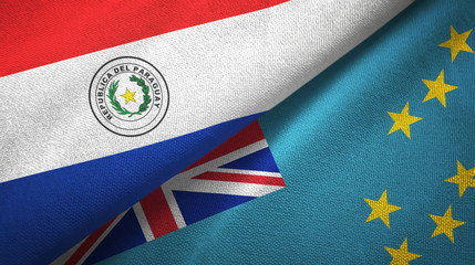 Paraguay and Tuvalu two flags textile cloth, fabric texture