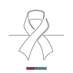 Continuous line drawing of breast cancer awareness ribbon. Template for your design works. Vector illustration.