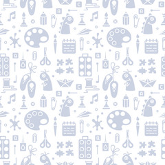 Repetitive seamless pattern with objects for kids creative lessons in flat style. Suitable for wallpaper, wrapping or textile