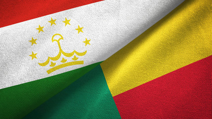 Tajikistan and Benin two flags textile cloth, fabric texture 