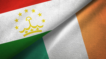 Tajikistan and Ireland two flags textile cloth, fabric texture