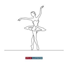 Continuous line drawing of ballerina. Template for your design works. Vector illustration.