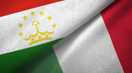 Tajikistan and Italy two flags textile cloth, fabric texture