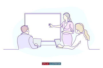 Continuous line drawing of business brief, presentation or training. Template for your design works. Vector illustration.