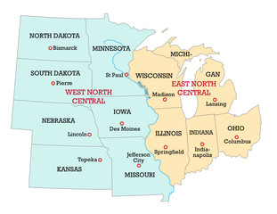 Map of the Midwest United States of America