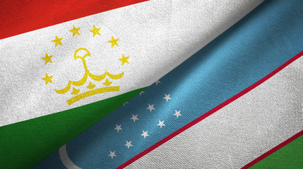 Tajikistan and Uzbekistan two flags textile cloth, fabric texture