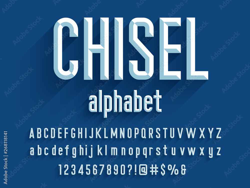 Poster chisel style alphabet design with uppercase, lowercase, number and symbols