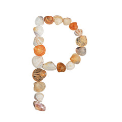 letters of the English alphabet, made of seashells