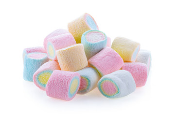 Colorful mini marshmallows isolated on white background. full depth of field