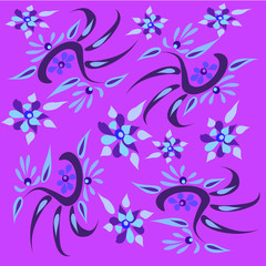 Purple fantasy floral elements print pattern.