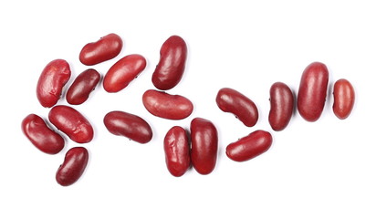 Red beans isolated on white background, top view