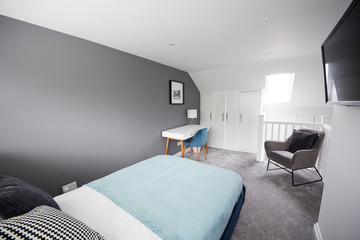 Interior of a house, bedroom,elevated view