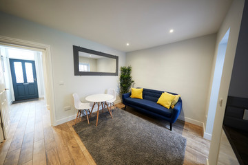 Sitting room and hallway in newly decorated house
