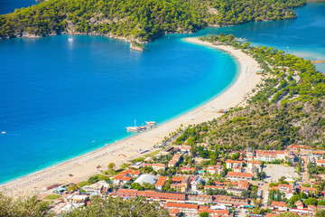 oludeniz lagoon in sea landscape view of beach, Turkey