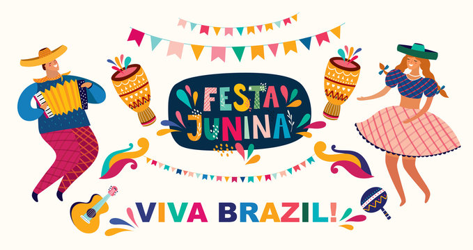 Vector illustration with Brazilian symbols for holiday Festa Junina