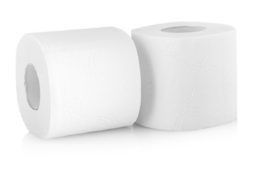 The two rolles of toilet paper or tissue isolated on white