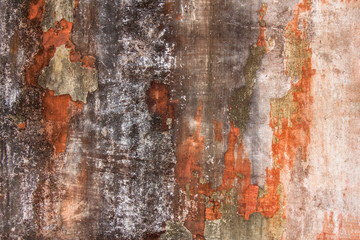 Fototapeta premium old white gray damaged concrete wall with scratches and black orange shabby paint. rough surface texture