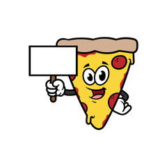 Cartoon Pizza Character Holding a Blank Sign