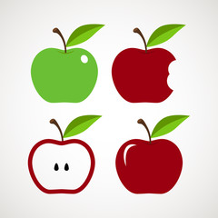 Red Apple, apple core, bitten, half vector icons - Vector