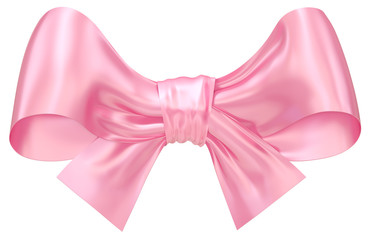 Pink bow (front view). Classic traditional elegant romantic rosy bow isolated on white background. Festive decorative design element with clipping path. 3d rendering