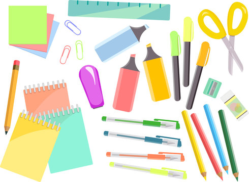 Colorful stationery set, items for school and office
