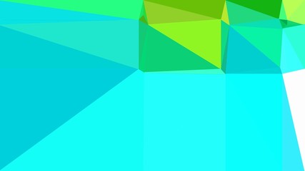 Fototapeta na wymiar abstract geometric background with bright turquoise, green yellow and spring green colors. geometric triangle style composition for poster, cards, wallpaper or texture