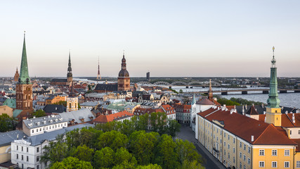Naklejka na ściany i meble Aerial view of Riga before sunset