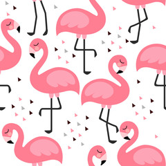 Flamingo Cute Seamless Pattern, Summer Wallpaper Background, Cartoon Vector illustration
