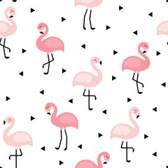 Flamingo Cute Seamless Pattern, Summer Wallpaper Background, Cartoon Vector illustration