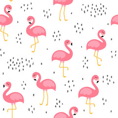 Fototapeta premium Flamingo Cute Seamless Pattern, Summer Wallpaper Background, Cartoon Vector illustration