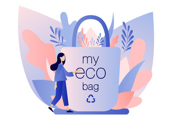 Urban ecology set. Zero Waste. Eco bag. Flat cartoon style. Vector illustration