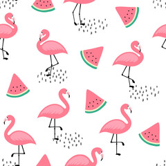 Flamingo Cute Seamless Pattern, Summer Wallpaper Background, Cartoon Vector illustration