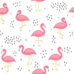 Flamingo Cute Seamless Pattern, Summer Wallpaper Background, Cartoon Vector illustration