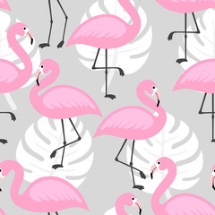 Flamingo Cute Seamless Pattern, Summer Wallpaper Background, Cartoon Vector illustration