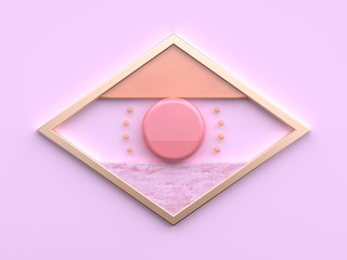 flat lay pink scene abstract gold frame geometric shape 3d rendering