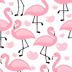 Flamingo Cute Seamless Pattern, Summer Wallpaper Background, Cartoon Vector illustration