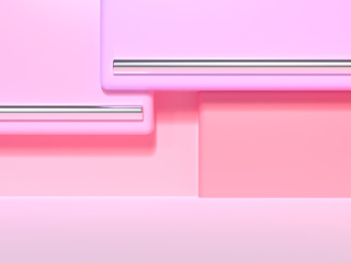abstract pink geometric shape wall blank floor colorful scene 3d rendering