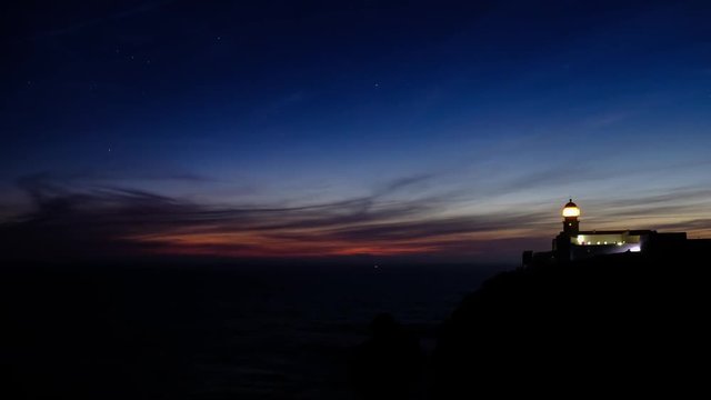 Timelapse video of Lighthouse at starry night, Portugal.