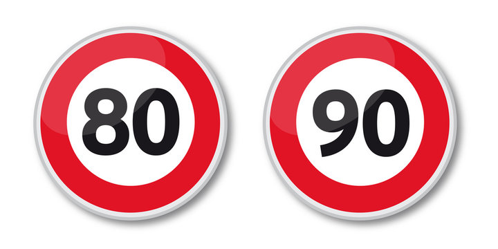 Panneaux de limitation de vitess à 80 et 90 km/ heure