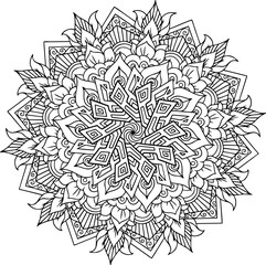 Monochrome ethnic mandala design. Anti-stress coloring page for adults. Hand drawn vector illustration